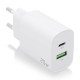 AISENS Cargador 20W, 1xUSB-C PD3.0, 1xUSB-A QC3.0, Blanco